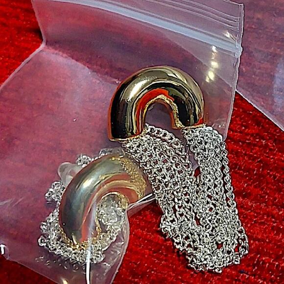 Gold Silver Chain Link Dangle Earrings Punk Retro Minimalist - Picture 6 of 10